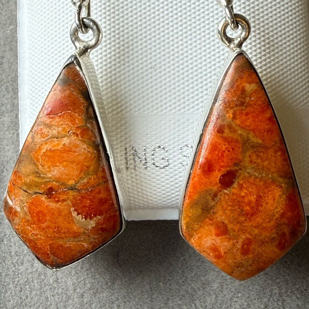 925 Sterling Silver Orange Stone Drop Earrings - Picture 3 of 7